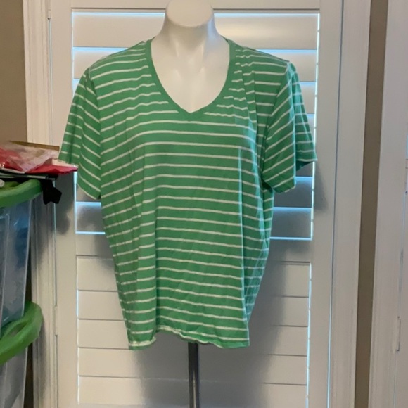 Great Northwest Clothing Company Green Striped V-Neck Tee - Picture 1 of 7